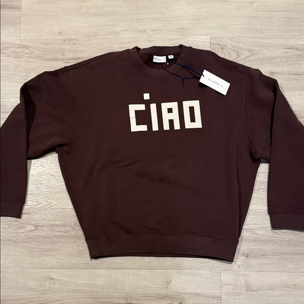 Clare V Brown 'Ciao' Crewneck Sweater